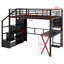 Lit mezzanine en métal avec poste de travail intégré, garde-robe, escalier de rangement et DEL-1259341265-1259341264