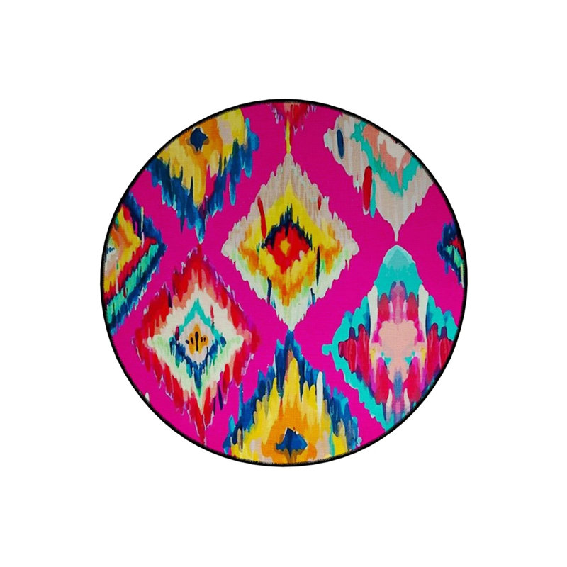 Pink Multicolored Shapes Woven Base Modern Decorative Rug, Round 2'8"
