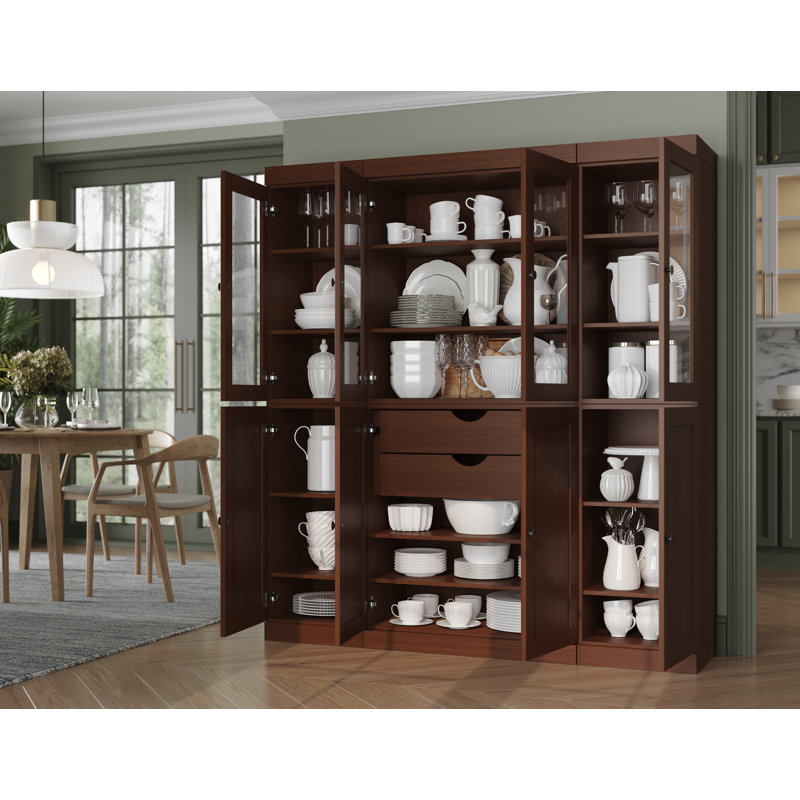 Vaisselier 100% en bois massif Palace Imports de 65 po avec verre transparent, portes Shaker, 2 tiroirs et tablettes réglables