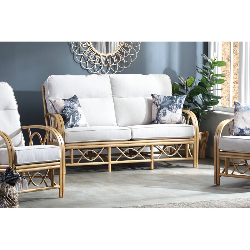 Nadette 3 Seater Sofa, Smooth Beige, Polyester, Light Oak