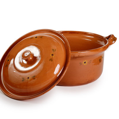 Batterie de cuisine ancienne, pot de cuisine mexicain à couvercle en argile, très grand, terre cuite, 8 pintes