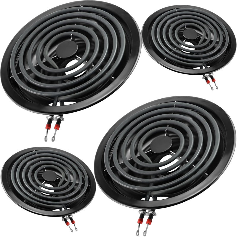 Ensemble de brûleur électrique et de bac d'égouttement (2 x 6 po + 2 x 8 po) - Éléments de rechange MP15YA MP21YA avec bacs en porcelaine noirs pour cuisinière électrique