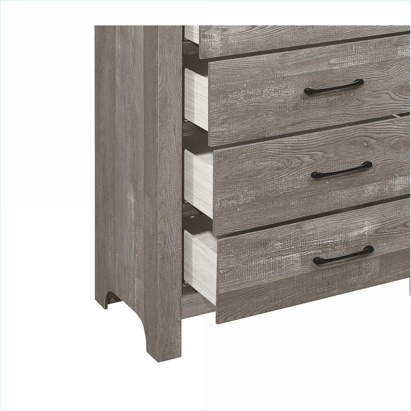 Commode avec rangement, commode 5 tiroirs en faux bois gris rustique | Gris | Bois