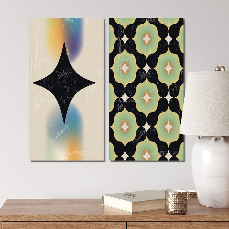 «Minimalistic Vintage Green Floral Abstracts I», ensemble de 2 impressions, H 20 po x l 24 po x P 1 po, Toile tendue