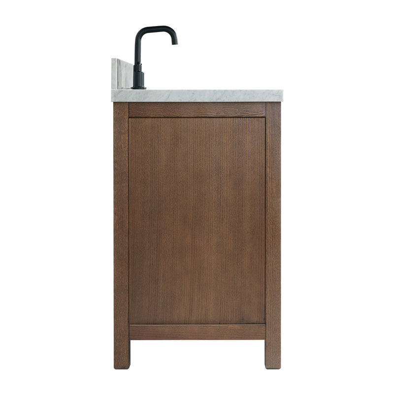 Grevera 67'' Free Standing Single Bathroom Vanity with Marble Top, Brown Oak, Rectangular