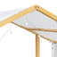 Lit plateforme simple avec baldaquin en tissu transparent et guirlande lumineuse-804243502