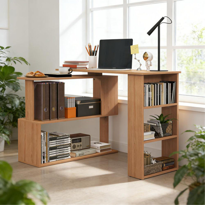 Bureau d'ordinateur d'angle en L, bureau à domicile rotatif à 360 °