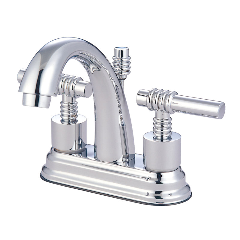 Kingston Brass Milano Two-Handle 3-Hole Deck Mount 4" Centerset Bathroom Faucet with Brass Pop-Up