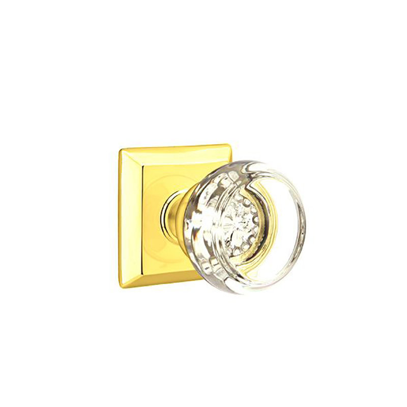 Ensemble de boutons d'intimité Emtek avec rosette Quincy et bouton en verre Georgetown, Laiton brillant