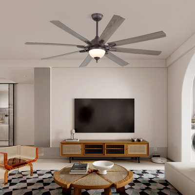 Ventilateur de plafond 72 pouces avec lumière, ventilateur de plafond à 8 pales avec lumière et télécommande, grand ventilateur de plafond pour salon