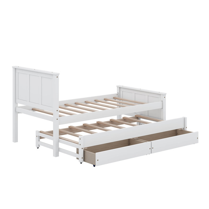 Lit plateforme simple avec tiroirs et lit gigogne, Blanc