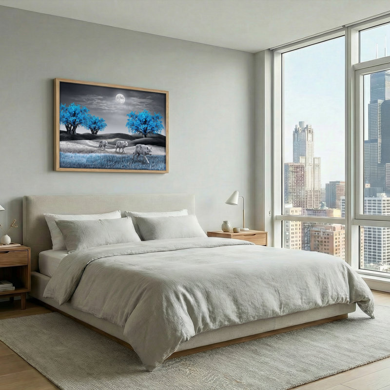 Ensemble de 1 tableau sur toile « Loups au clair de lune », 24"H x36"W, Natural