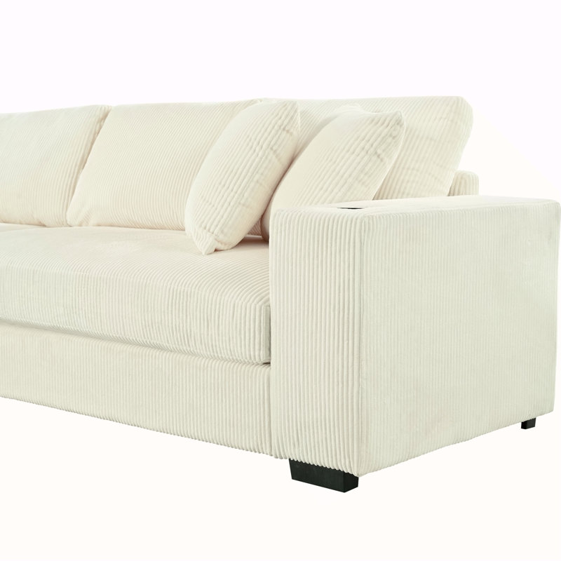 Grand canapé modulaire Mirod avec coussins épais, porte-gobelets intégrés et ports de charge pour un confort et une commodité ultimes
