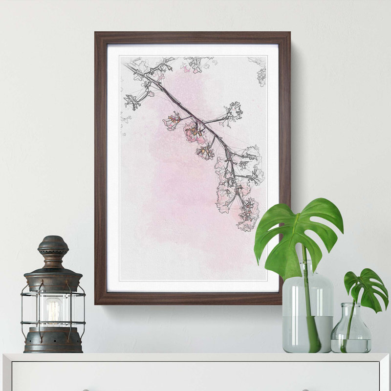 Pink Blossom Cherry Tree in Abstract - Framed Print, 60cm H x 40cm W x 2cm D, Walnut