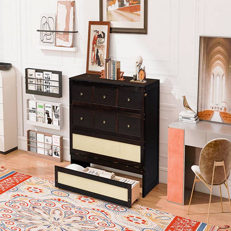 Structure de lit escamotable double avec grands tiroirs, Espresso