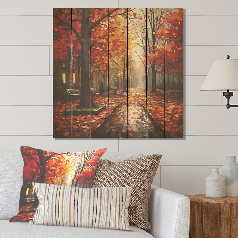 Autumn Park Sycamore Trees - Tree Sycamore On Wood Print, 15" H x 15" W
