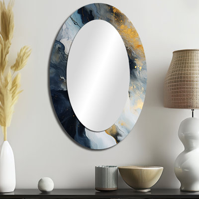 Miroir mural moderne doré doré et bleu abstrait III
