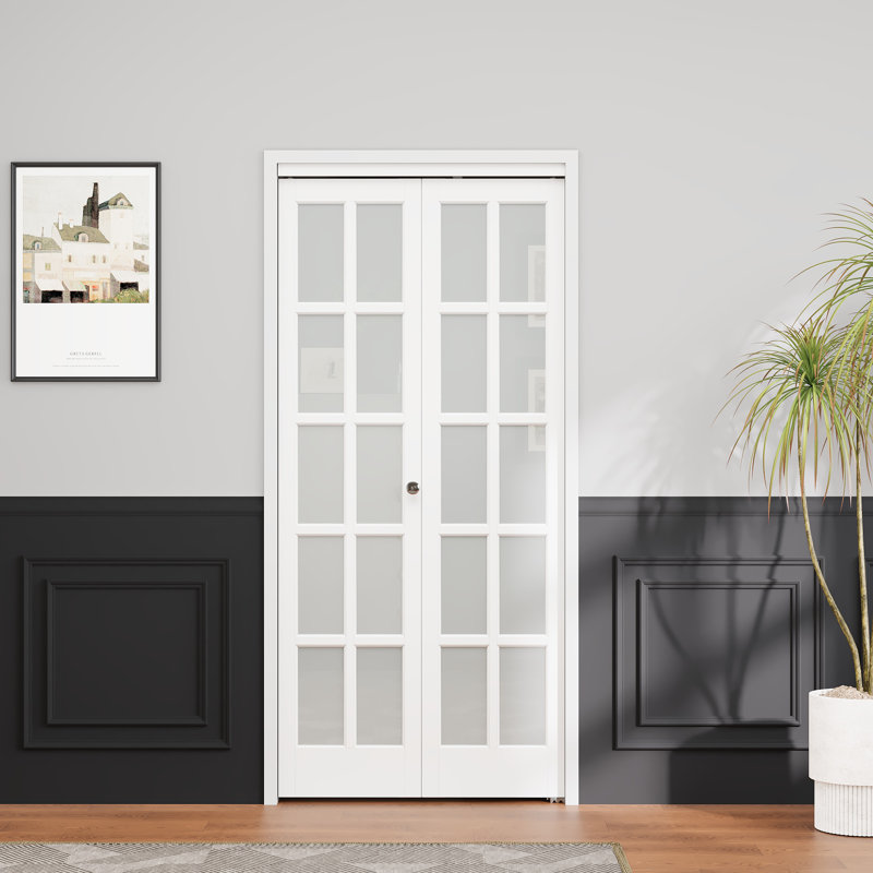 Porte pliante en verre et en bois massif avec quincaillerie d'installation, 36 po x 80 po