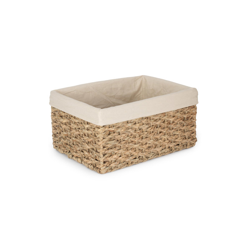 Lily Manor Wicker Thatch Grass Storage Basket with Lining, 24cm H x 47cm W x 35cm D, Natural Thatch/White Lining