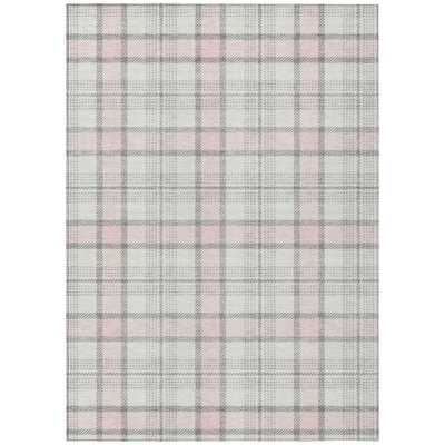 3' X 5' Pink Plaid Washable Indoor Outdoor Area Rug
