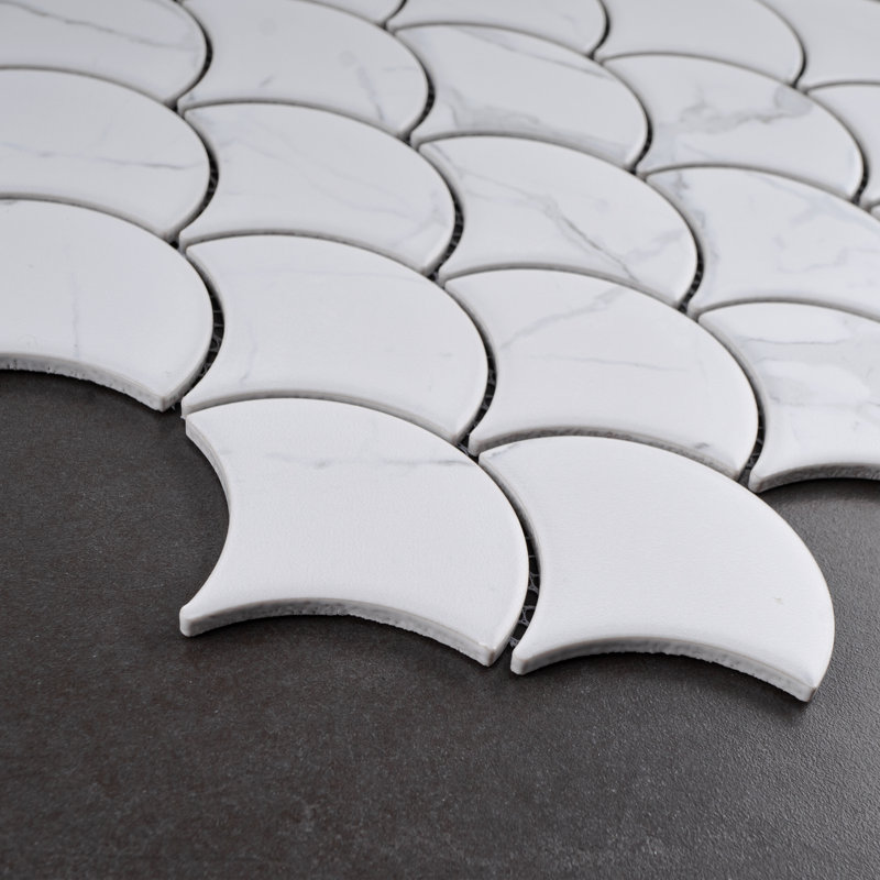 Porcetile 11.46 in. x 12.01 in. Fish Scale Matte Porcelain Mosaic Wall and Floor Tile