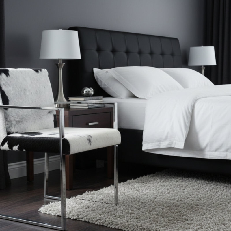 Fauteuil transitionnel en cuir de vache noir et blanc 