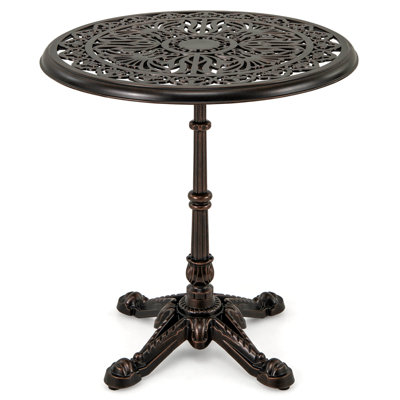 27” Round Cast Aluminum Patio Bistro Table with Hollow Top Cross Base for Backyard