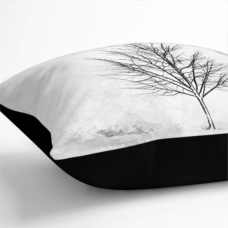 Lone Tree at Winter Cushion with Filling, 55cm H x 55cm W x 20cm D, Black