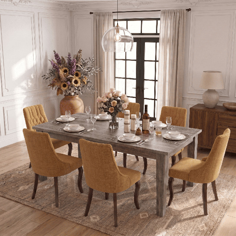 Ensemble de table de salle à manger extensible 106 pouces avec 6 chaises rembourrées Banstead, Yellow