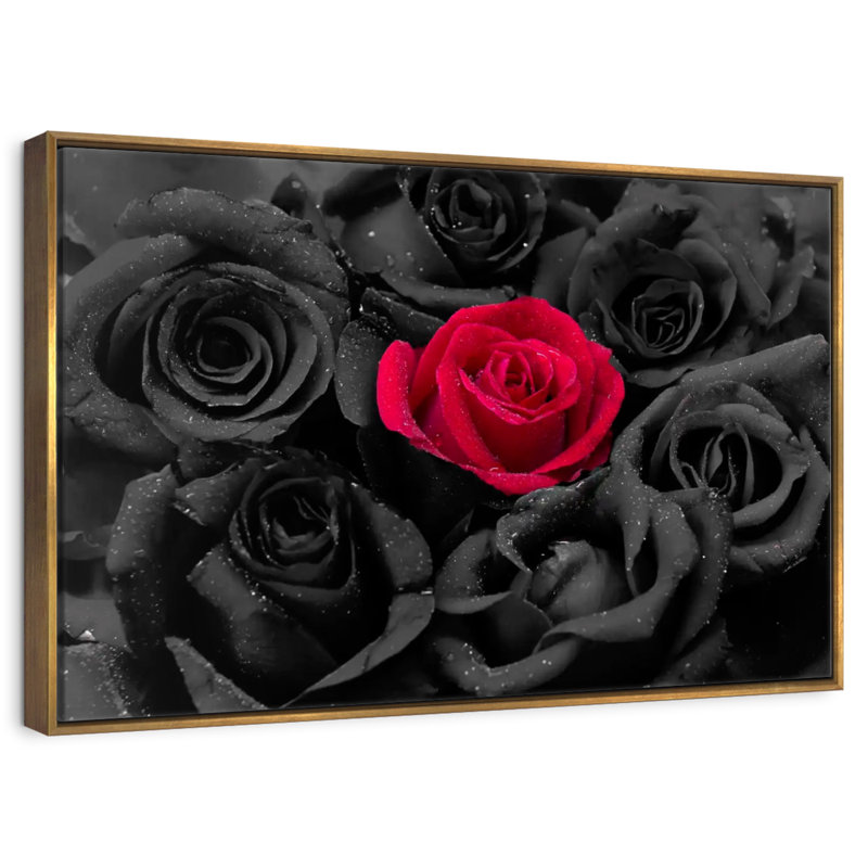 Pop rose rouge, Cadre flottant doré, 13 po x 9 po