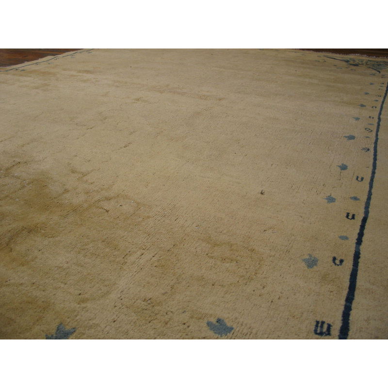 Tapis art déco antique chinois blanc noué à la main ivoire beige crème des années 1930