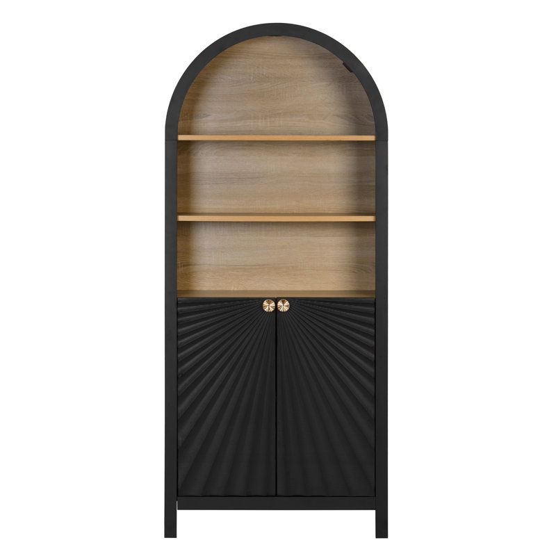 61" Tall Arched Cabinets,Bookcase With Storage, 5-Tier Bookshelf With Open And Closed Shelving