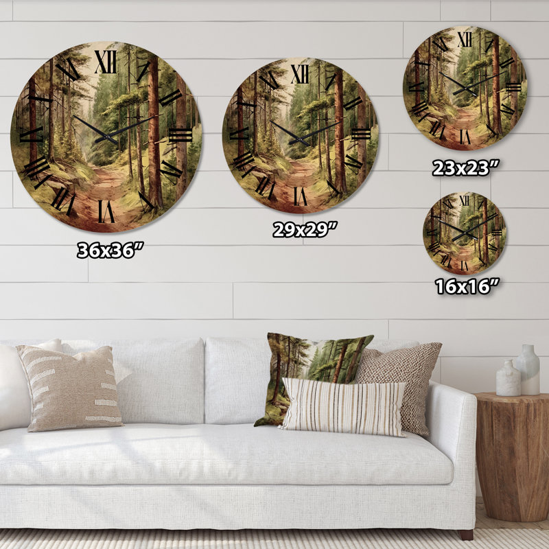 Petite route dans un paysage de montagne - horloge murale surdimensionnée en bois forêt, Moyenne