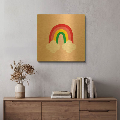 «Bright Rainbow II» par Ann Kelle, art mural en métal doré, 24 po x 24 po