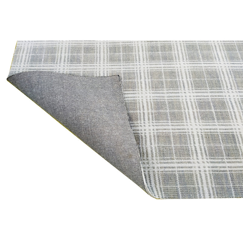Hand Knotted Plaid Area Rug in Gray/White, Rectangle 10' x 14'