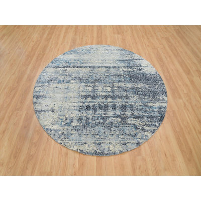 Tapis gris nouvel âge en soie rond unique 6 pi 11 po Ronalie