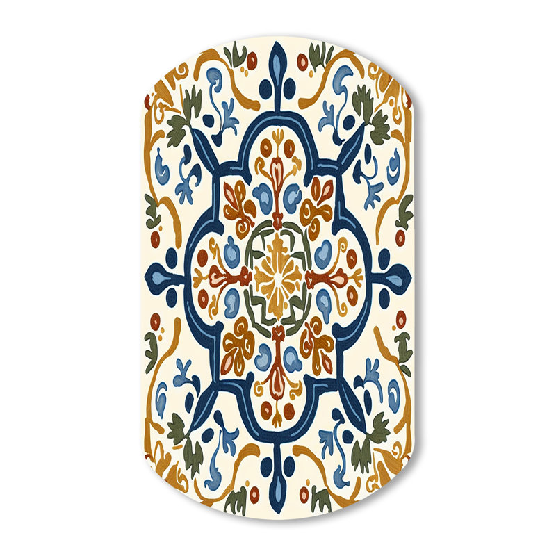 Carreaux de la Méditerranée en bleu rétro IV - art mural asymétrique en forme de cylindre, H 31 po x l 19 po