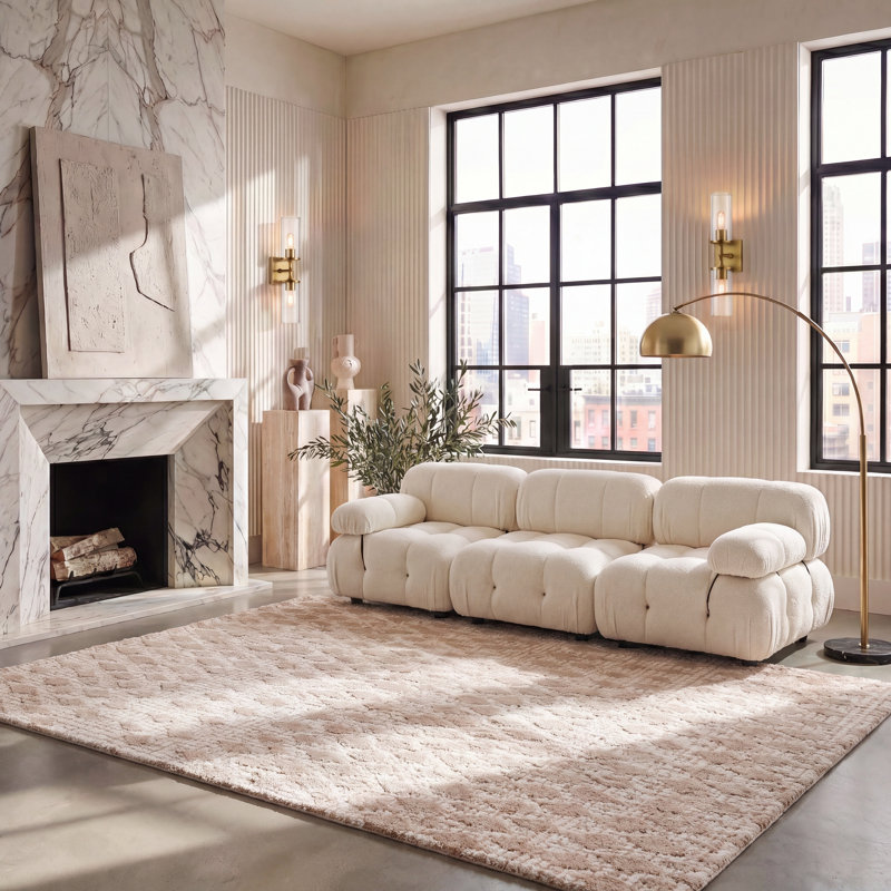 Tapis géométrique abstrait en laine touffeté à la main en coton, Rectangle 8 pi x 10 pi