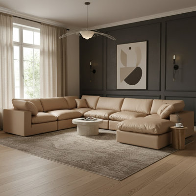 Canapé modulaire réversible en similicuir de 160 po de large avec repose-pieds