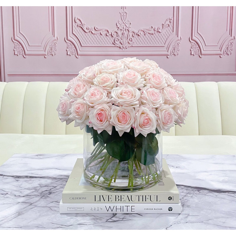 Real Touch Blush Pink Rose Stems – French Country Artificial Flowers For Home Décor