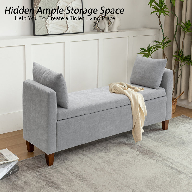 Shaneta 55.25" Upholstered Storage Bench with Arm, Gray