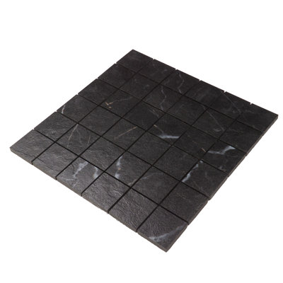 Onda Black 2" x 2" Square Textured Marble Look Mosaic Porcelain Tile