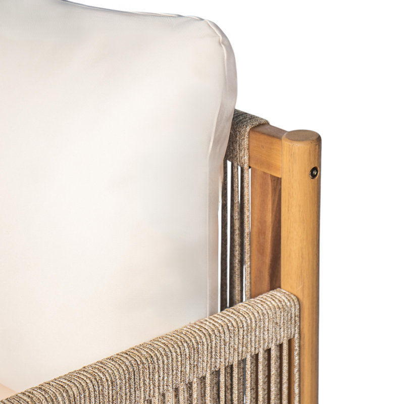 Fielder Patio Acacia Wood Rope-Woven Club Chair With Cushions