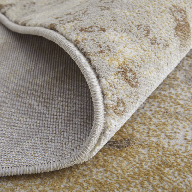 Ivory and Brown Abstract Rectangular Synthetic Rug, 34 x 20 inches