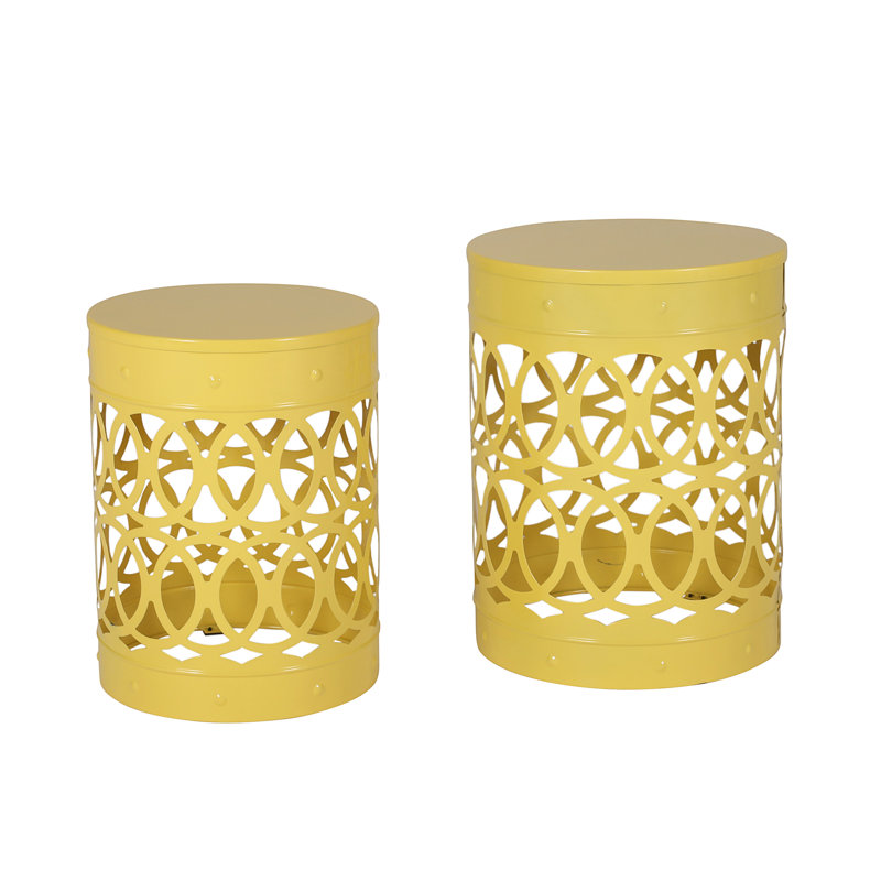 Table de bout d'extérieur en métal S / 2 (table incluse seulement), Jaune