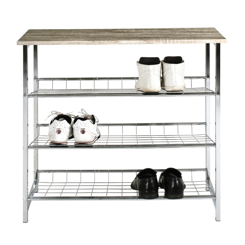 10 Pair Shoe Rack, Medium Wood