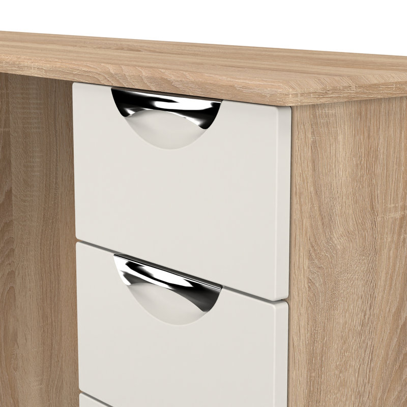 Bhodhini 6 Drawer Kneehole Desk (Ready Assembled), Grey Matt/Bardolino Oak