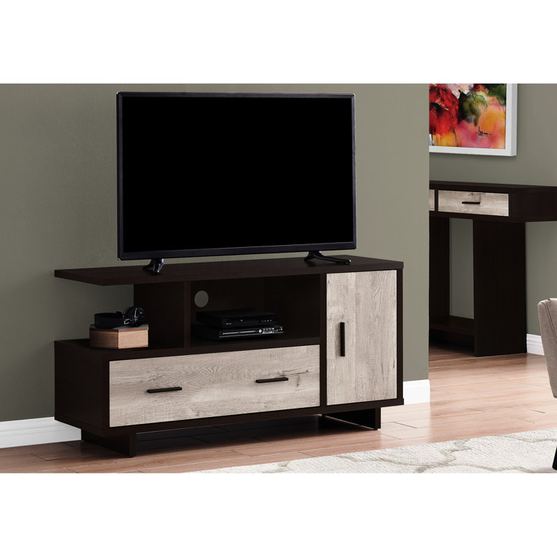 Meuble télé moderne de 48 po avec meuble télé multimédia avec armoire de rangement et tiroirs pour le salon et la chambre à coucher.