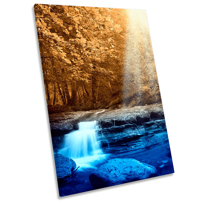 X0172 Forest Waterfall Autumn Sun Rays - Wrapped Canvas Print, 54cm H x 36cm W x 4cm D