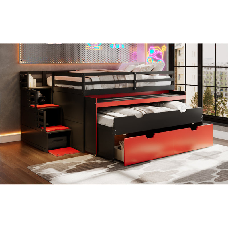Lits avec rangement, lit mezzanine moderne double en bois aggloméré pour la maison